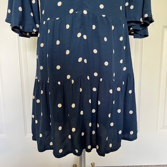 Faithfull the Brand Navy Blue Vintage Fresa White Polka Dot Dress Size 4 - Picture 8 of 12